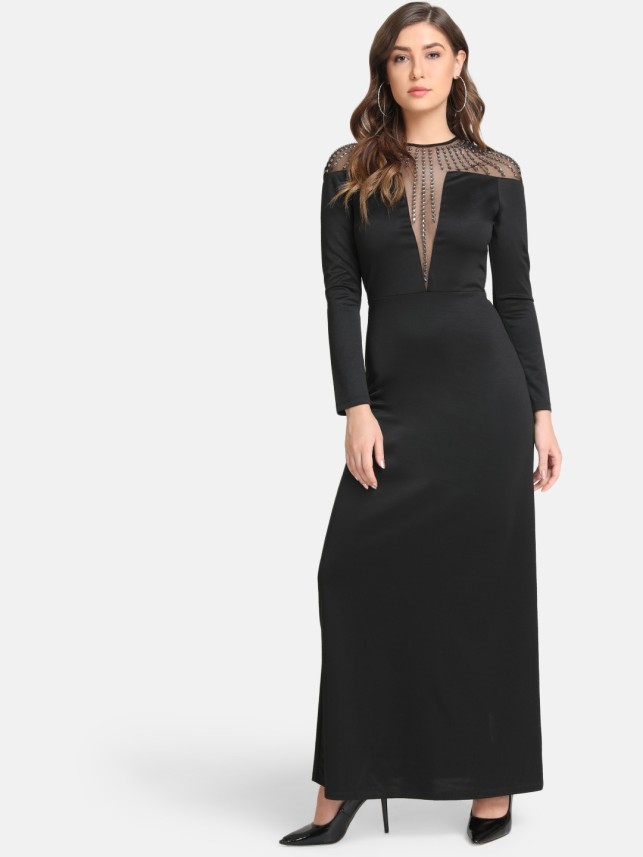 KAZO Women Maxi Black Dress - Buy KAZO ...